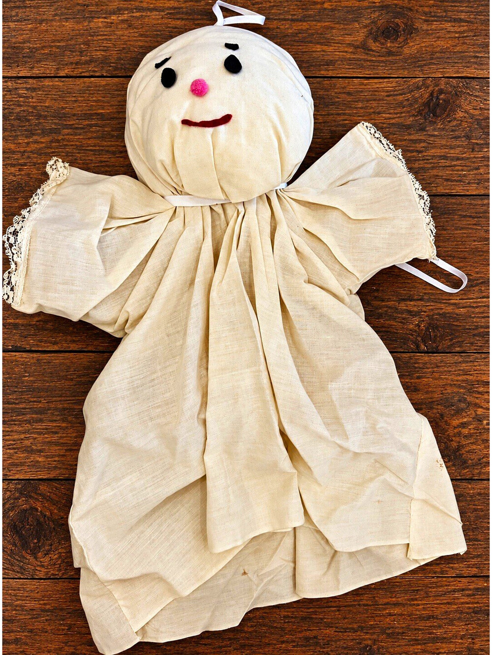 Vintage Primitive Handmade Muslin Ghost Hanging Halloween Decor Folk Art